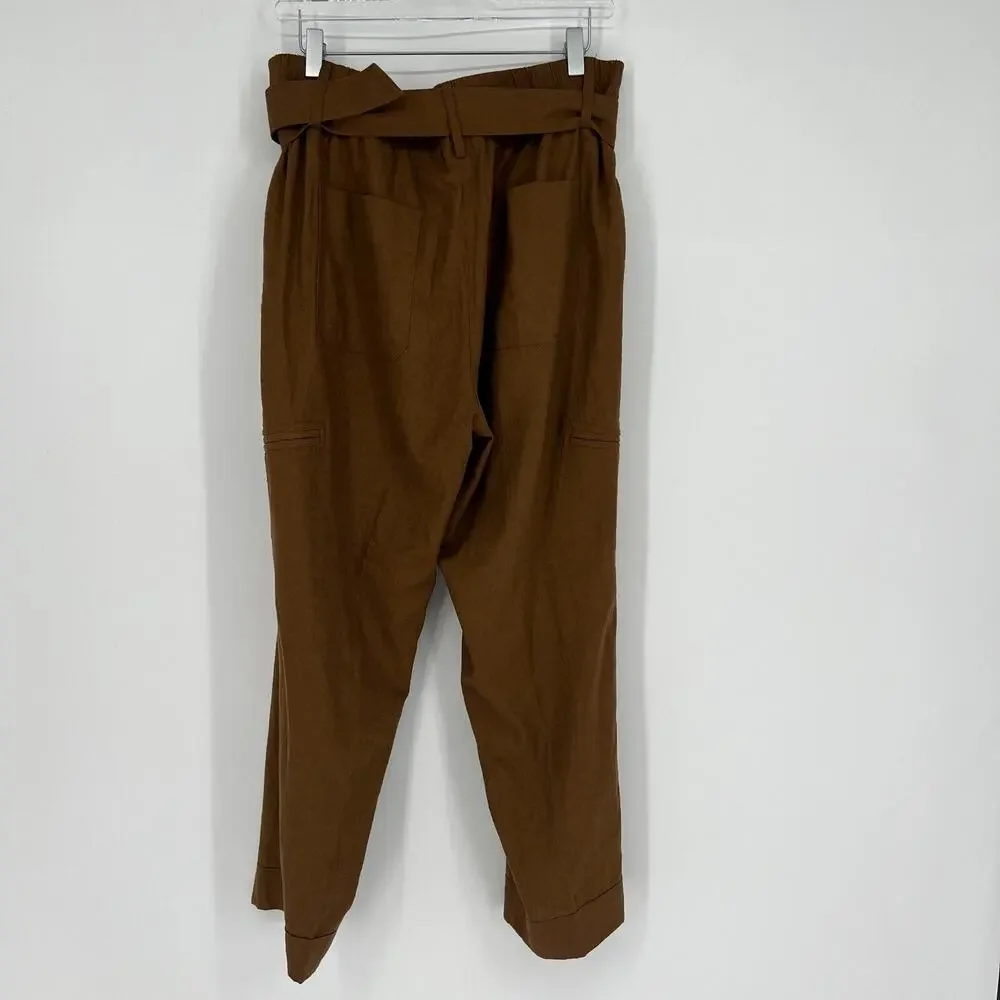 Rachel‎ Zoe Pants Womens 12 Brown Linen Blend Tapered Classic Boho Basic - Picture 3 of 7